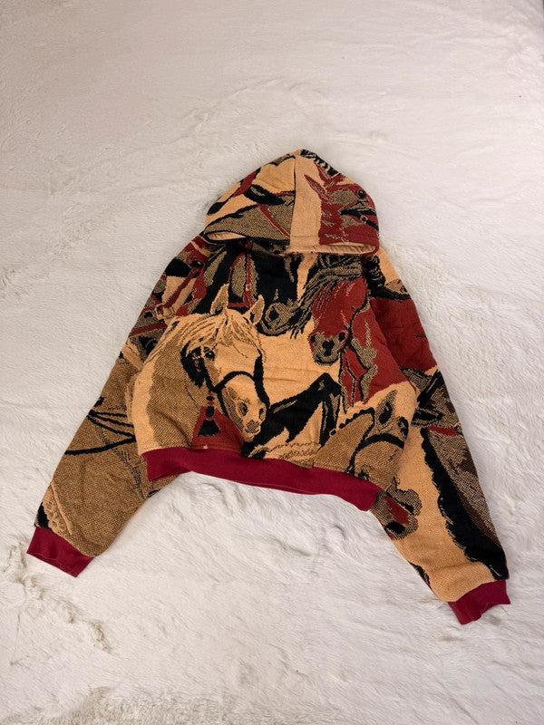 Sweat à capuche en tapisserie ample boxy unisexe unique fait main upcyclé tissé taille S n•1095