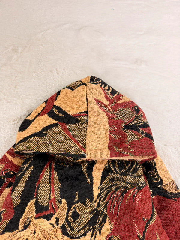 Sweat à capuche en tapisserie ample boxy unisexe unique fait main upcyclé tissé taille S n•1095