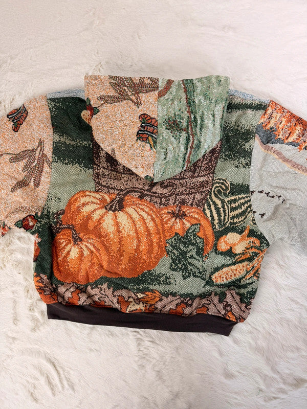 Sweat à capuche en tapisserie ample boxy unisexe unique fait main upcyclé tissé taille XL n•1097
