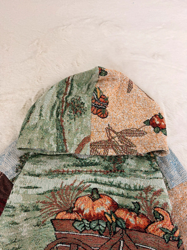 Sweat à capuche en tapisserie ample boxy unisexe unique fait main upcyclé tissé taille XL n•1097