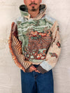 Sweat à capuche en tapisserie ample boxy unisexe unique fait main upcyclé tissé taille XL n•1097