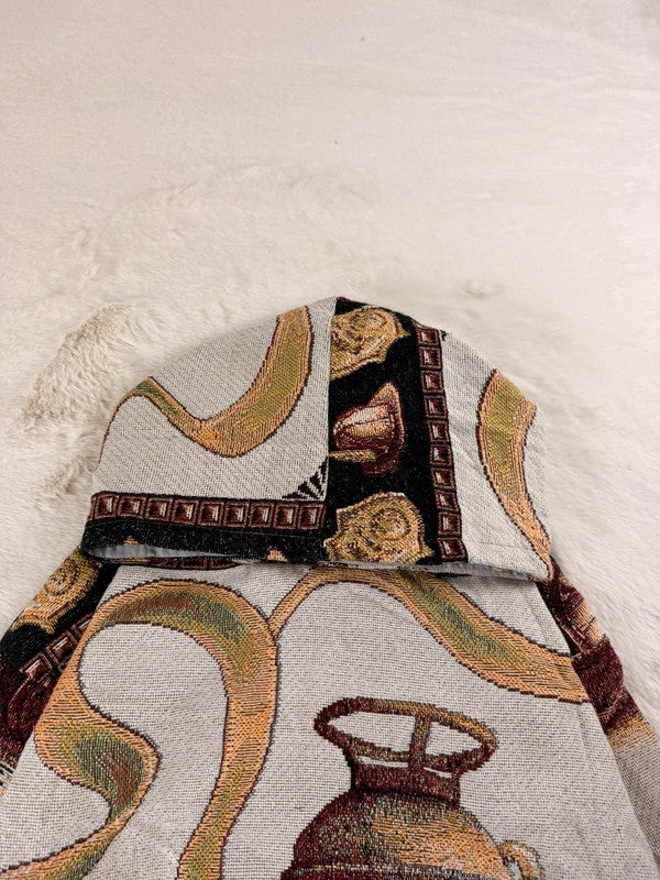 Sweat à capuche en tapisserie ample boxy unisexe unique fait main upcyclé tissé taille XL n•1099