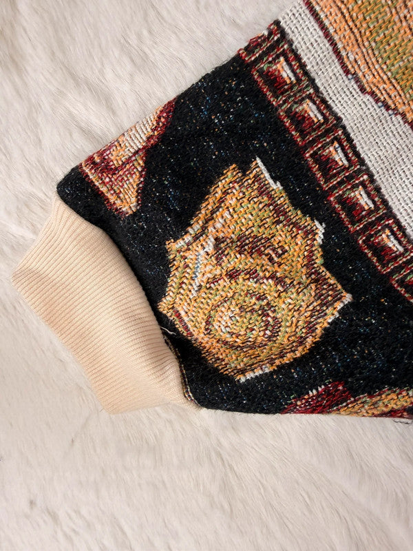 Sweat à capuche en tapisserie ample boxy unisexe unique fait main upcyclé tissé taille XL n•1099