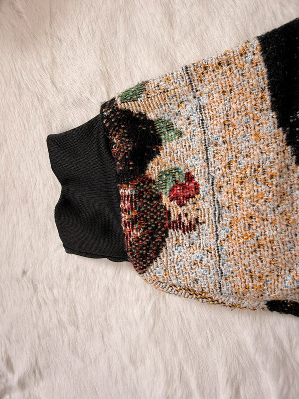 Sweat à capuche en tapisserie ample boxy unisexe unique fait main upcyclé tissé taille XS n•1100