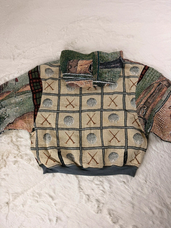 Sweat à capuche en tapisserie ample boxy unisexe unique fait main upcyclé tissé taille XL n•1101