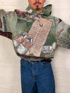 Sweat à capuche en tapisserie ample boxy unisexe unique fait main upcyclé tissé taille XL n•1101