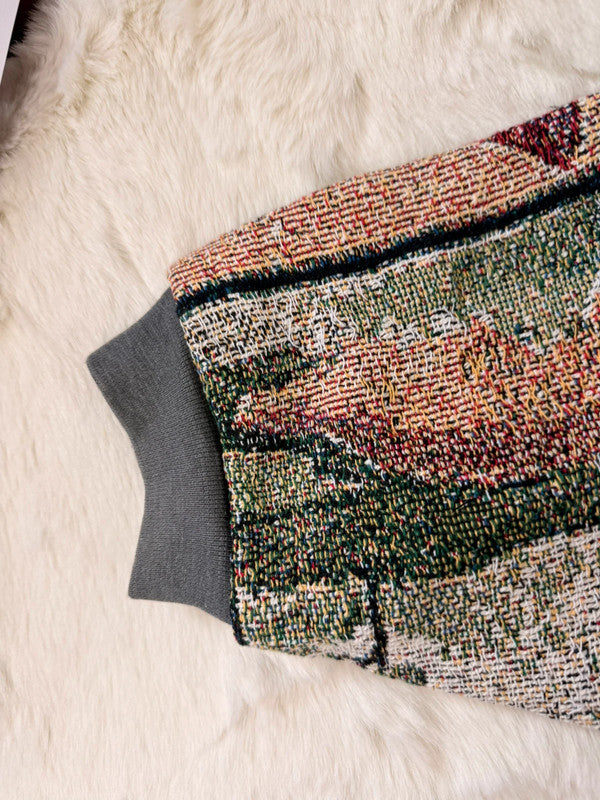 Sweat à capuche en tapisserie ample boxy unisexe unique fait main upcyclé tissé taille XL n•1101