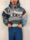 Sweat à capuche en tapisserie ample boxy unisexe unique fait main upcyclé tissé taille XL n•1102