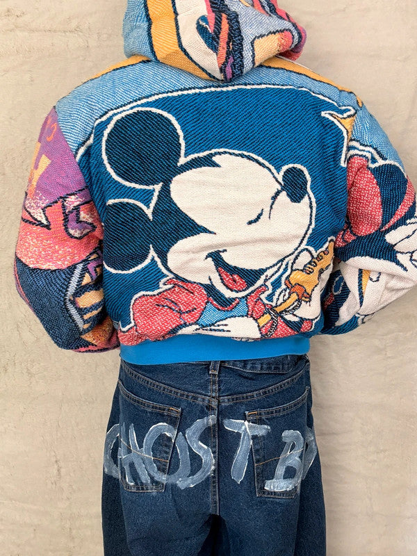 Sweat à capuche en tapisserie ample boxy unisexe unique fait main upcyclé tissé taille S n•1103