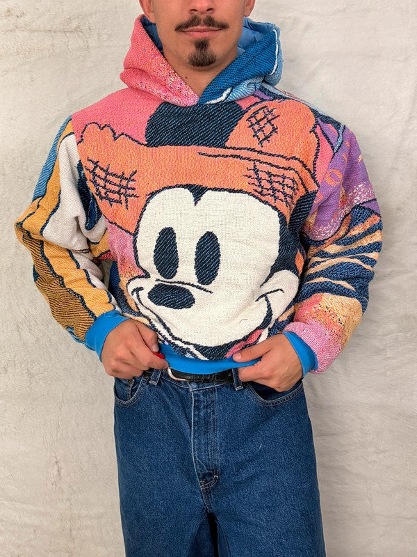 Sweat à capuche en tapisserie ample boxy unisexe unique fait main upcyclé tissé taille S n•1103