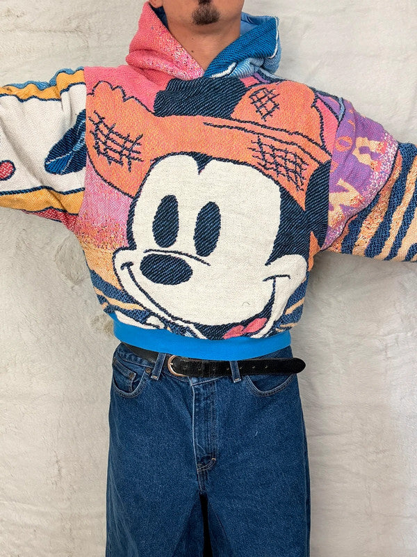 Sweat à capuche en tapisserie ample boxy unisexe unique fait main upcyclé tissé taille S n•1103