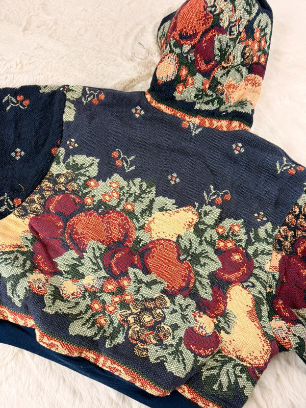 Sweat à capuche en tapisserie ample boxy unisexe unique fait main upcyclé tissé taille XS n•1104