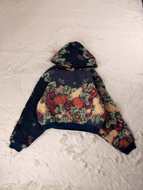 Sweat à capuche en tapisserie ample boxy unisexe unique fait main upcyclé tissé taille XS n•1104