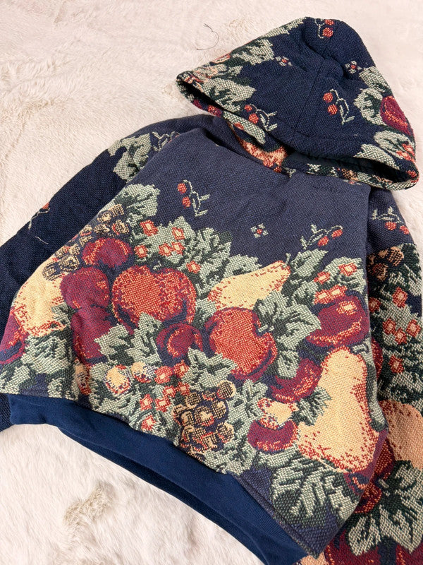 Sweat à capuche en tapisserie ample boxy unisexe unique fait main upcyclé tissé taille XS n•1104