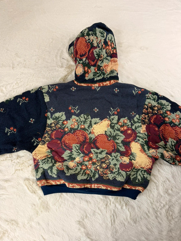 Sweat à capuche en tapisserie ample boxy unisexe unique fait main upcyclé tissé taille XS n•1104