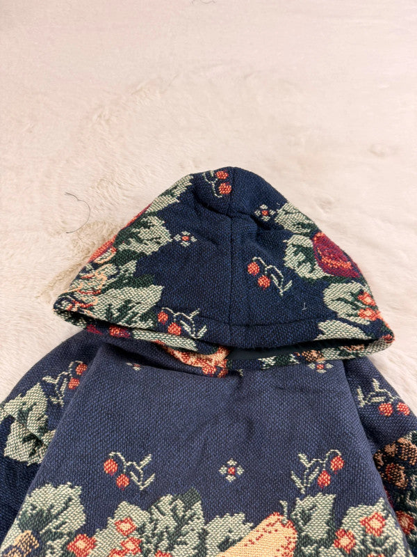 Sweat à capuche en tapisserie ample boxy unisexe unique fait main upcyclé tissé taille XS n•1104