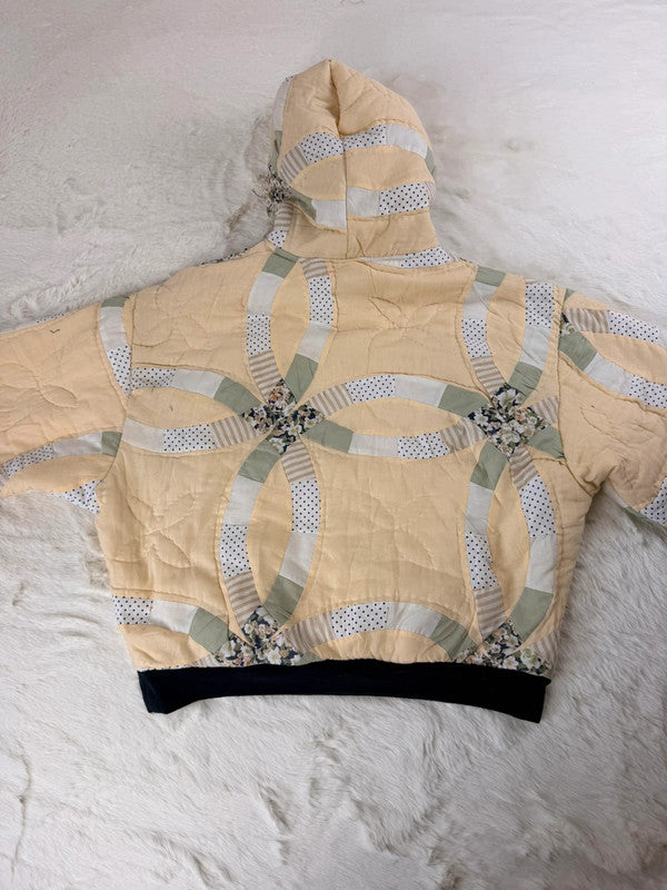 Sweat à capuche en tapisserie ample boxy unisexe unique fait main upcyclé tissé taille M n•1105