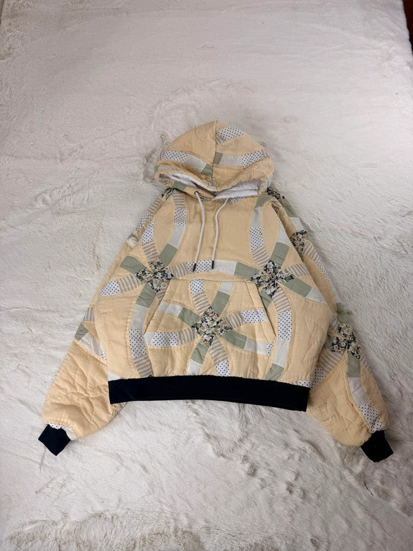 Sweat à capuche en tapisserie ample boxy unisexe unique fait main upcyclé tissé taille M n•1105