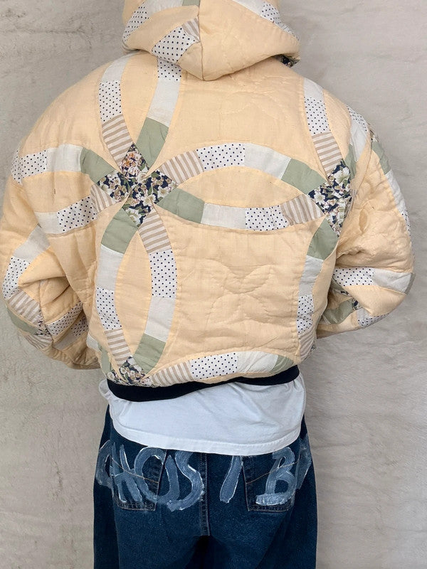 Sweat à capuche en tapisserie ample boxy unisexe unique fait main upcyclé tissé taille M n•1105