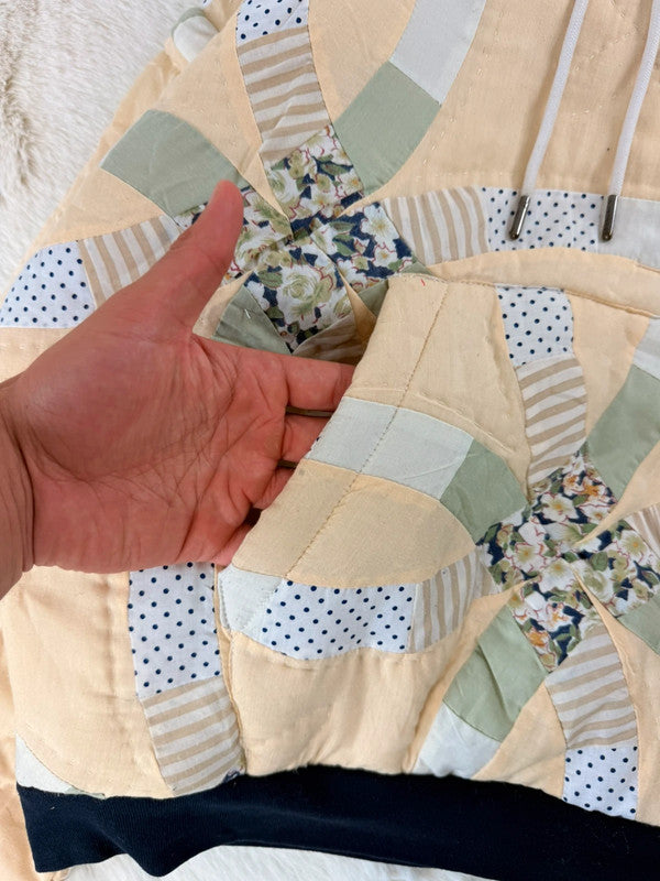 Sweat à capuche en tapisserie ample boxy unisexe unique fait main upcyclé tissé taille M n•1105