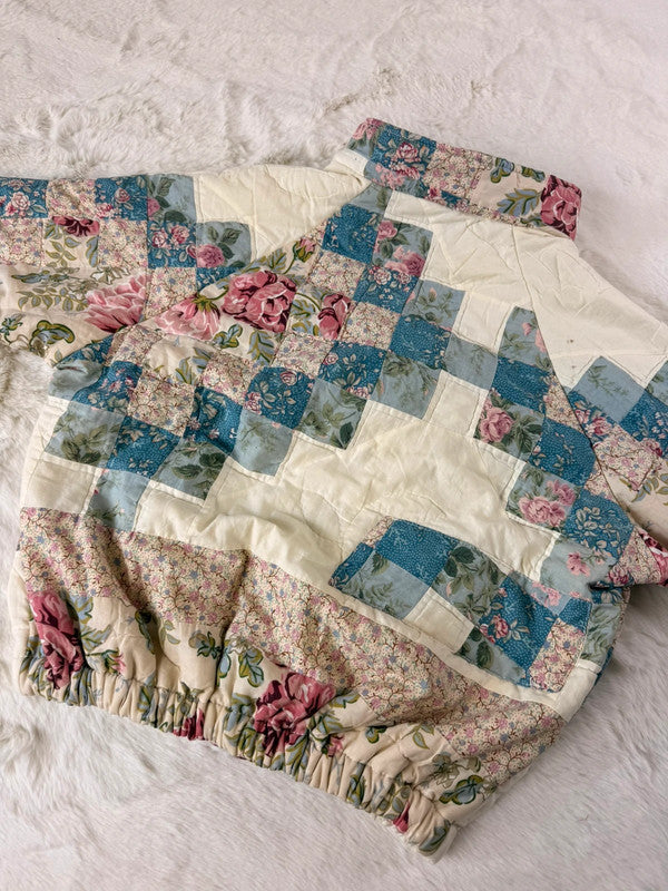 Veste en quilt crop style sportswear design unique vintage fait main upcyclé retravaillé M n•1106