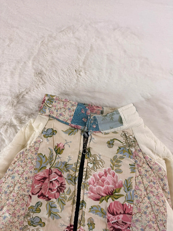 Veste en quilt crop style sportswear design unique vintage fait main upcyclé retravaillé M n•1106