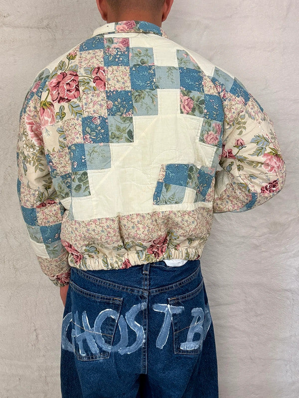 Veste en quilt crop style sportswear design unique vintage fait main upcyclé retravaillé M n•1106