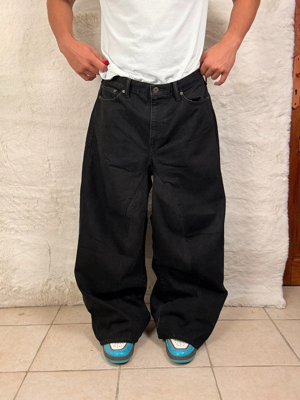Pantalon baggy jean noir large Japanese balloon streetwear y2k vintage hip-hop taille 34US n•1116