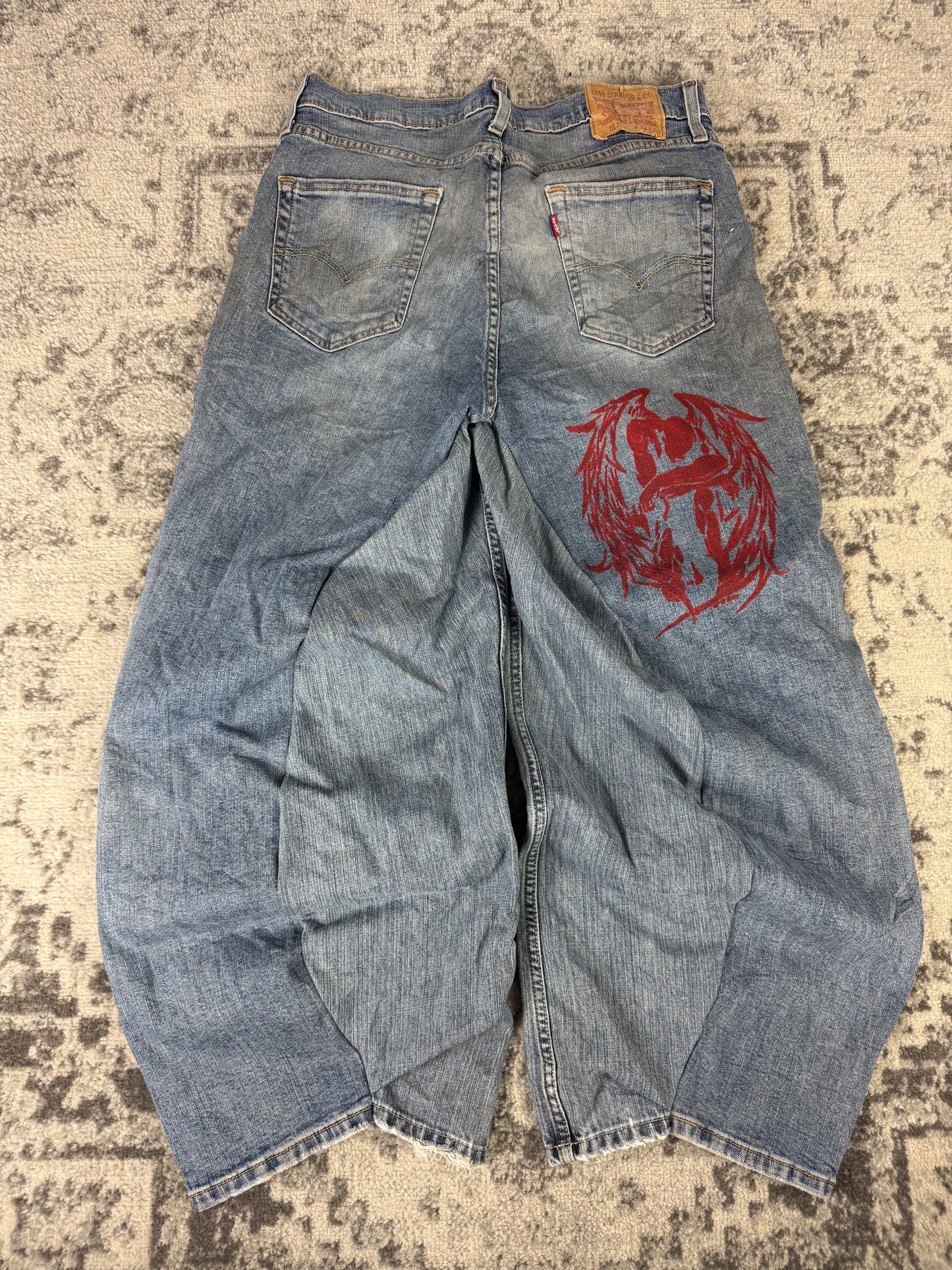 Pantalon baggy en denim upcyclé large style skater streetwear y2k hip-hop 90’s - Pièce unique M n•19