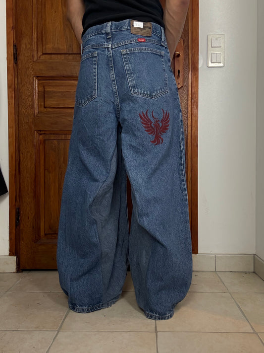 Pantalon baggy en denim upcyclé large style skater streetwear y2k hip-hop 90’s - Pièce unique S n•17