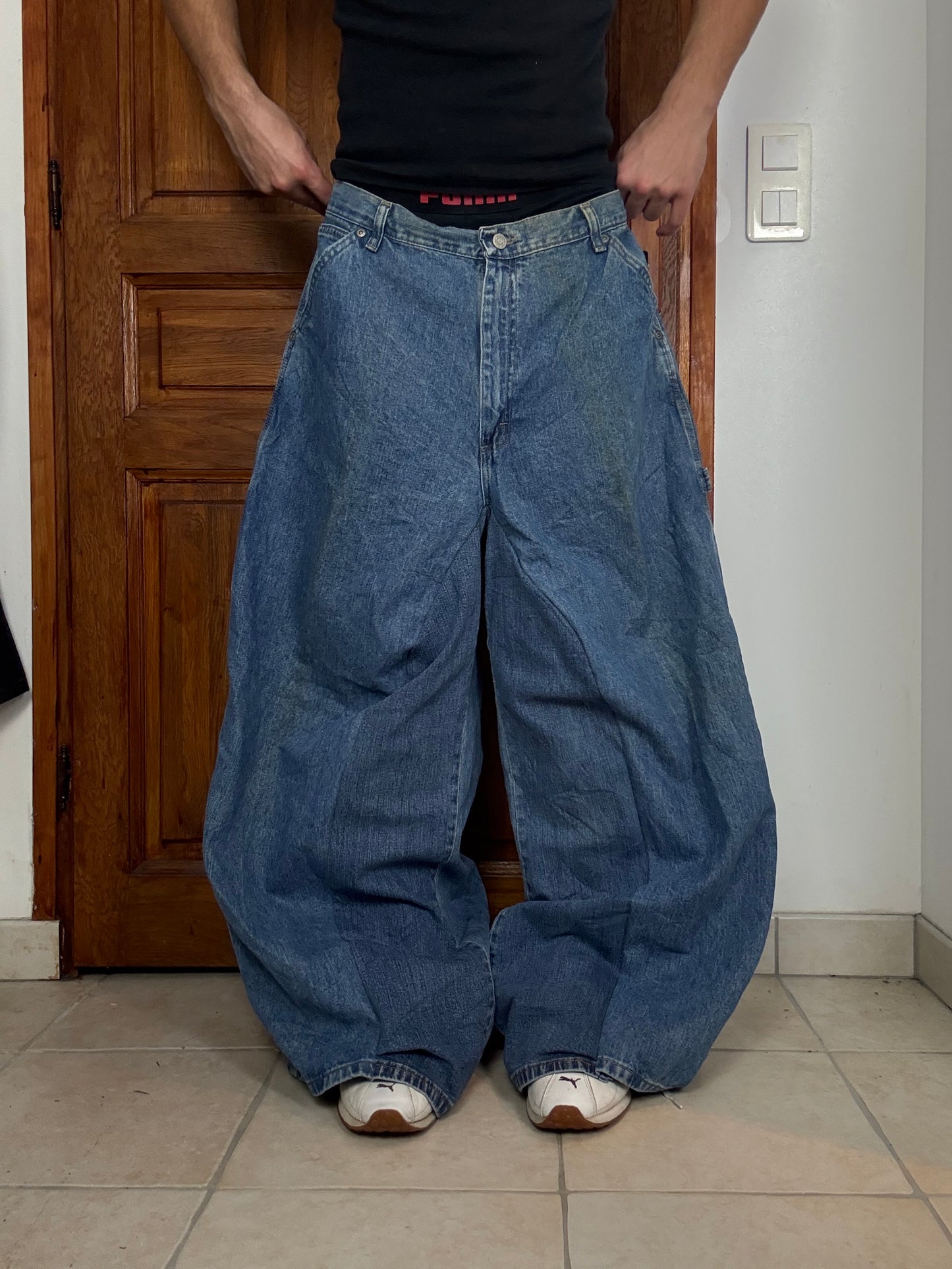 Pantalon baggy en denim upcyclé large style skater streetwear y2k hip-hop 90’s - Pièce unique XXL n•18