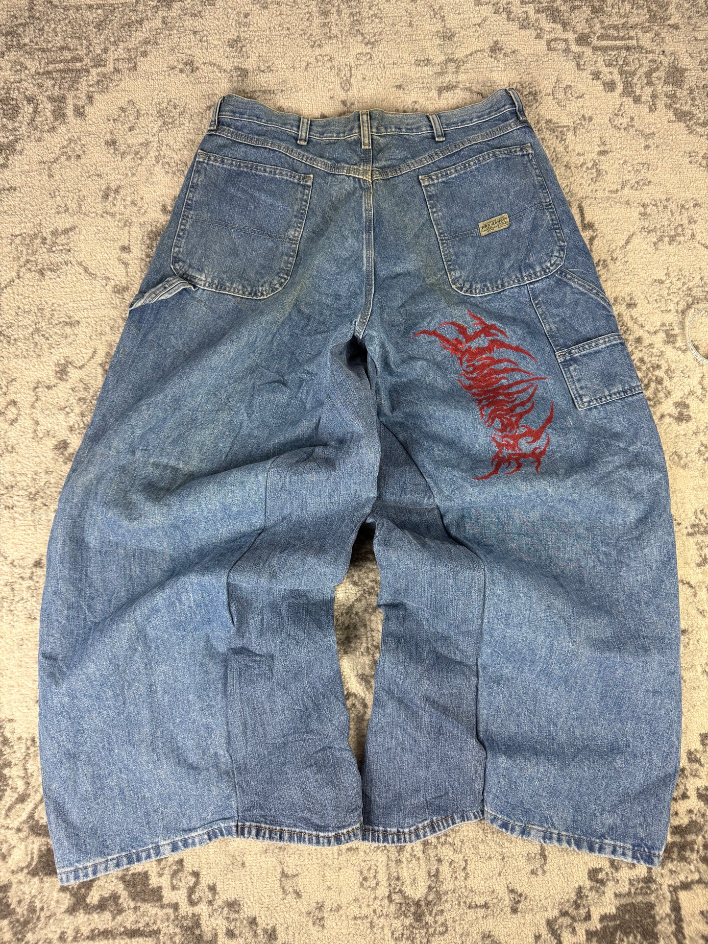 Pantalon baggy en denim upcyclé large style skater streetwear y2k hip-hop 90’s - Pièce unique XXL n•18