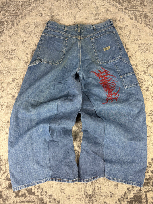 Pantalon baggy en denim upcyclé large style skater streetwear y2k hip-hop 90’s - Pièce unique XXL n•18