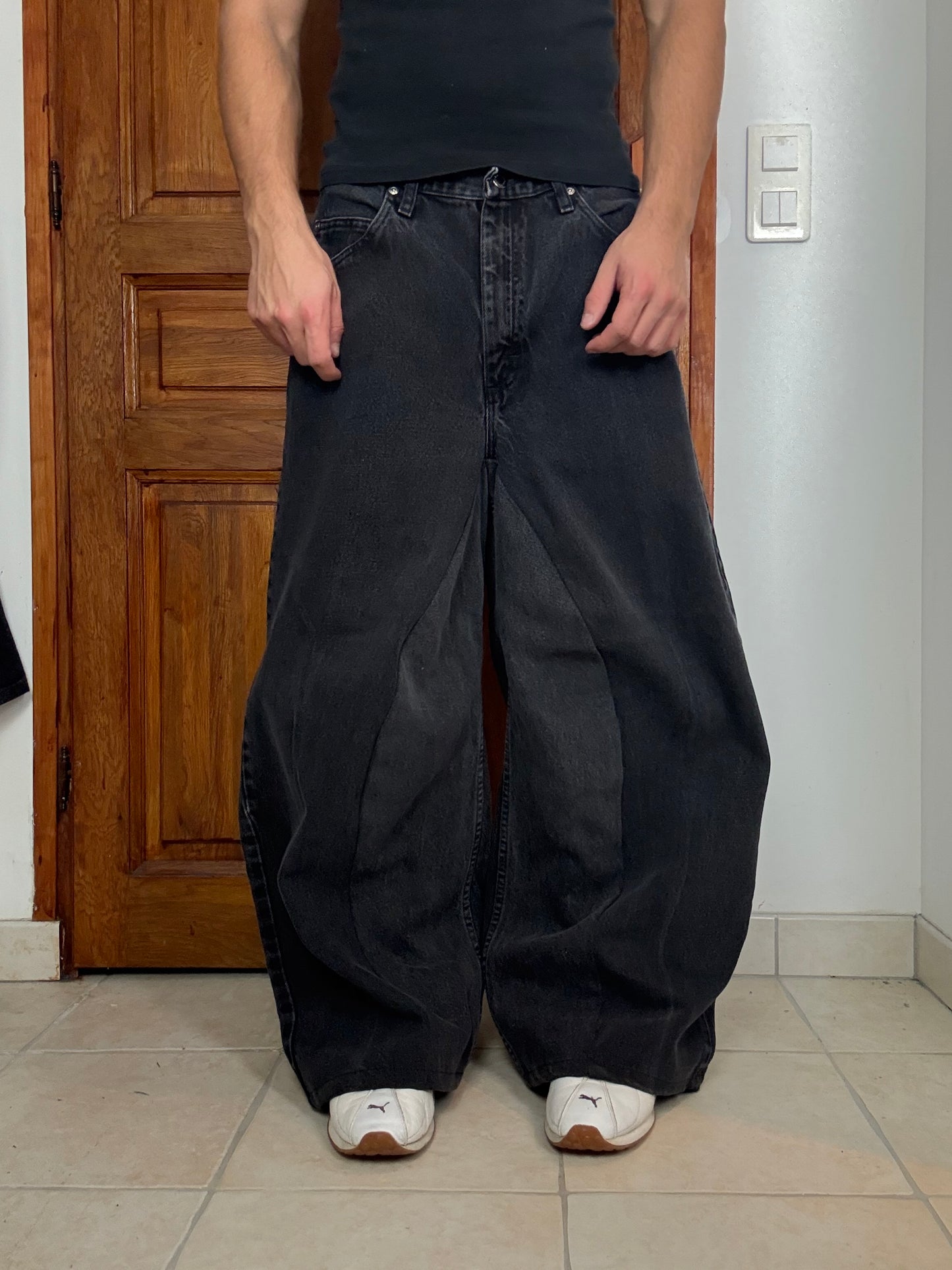 Pantalon baggy en denim upcyclé large style skater streetwear y2k hip-hop 90’s - Pièce unique M n•9