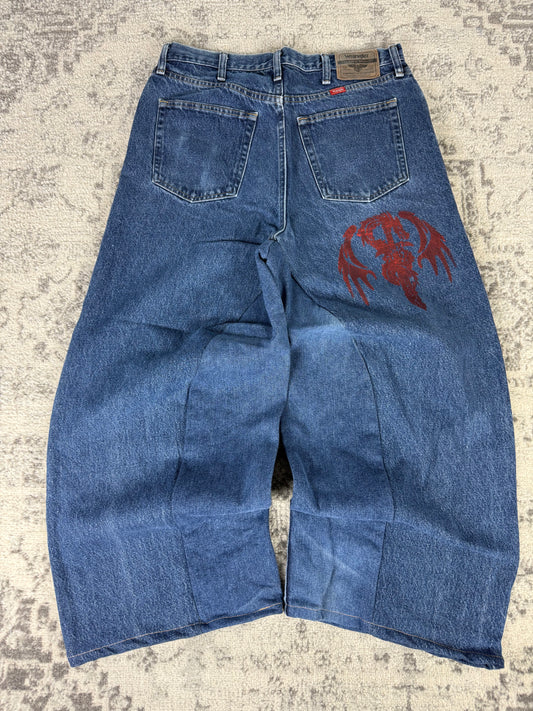 Pantalon baggy en denim upcyclé large style skater streetwear y2k hip-hop 90’s - Pièce unique M n•10