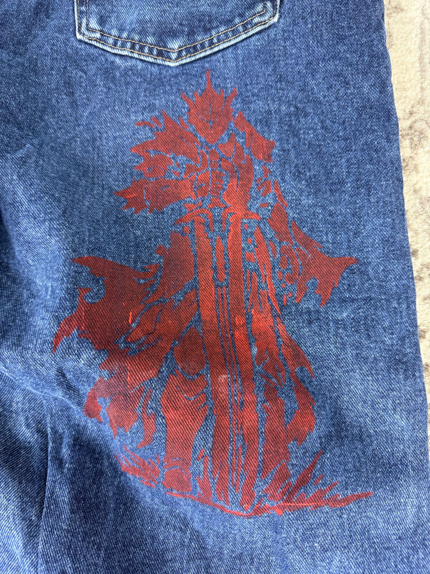 Pantalon baggy en denim upcyclé large style skater streetwear y2k hip-hop 90’s - Pièce unique L n•12