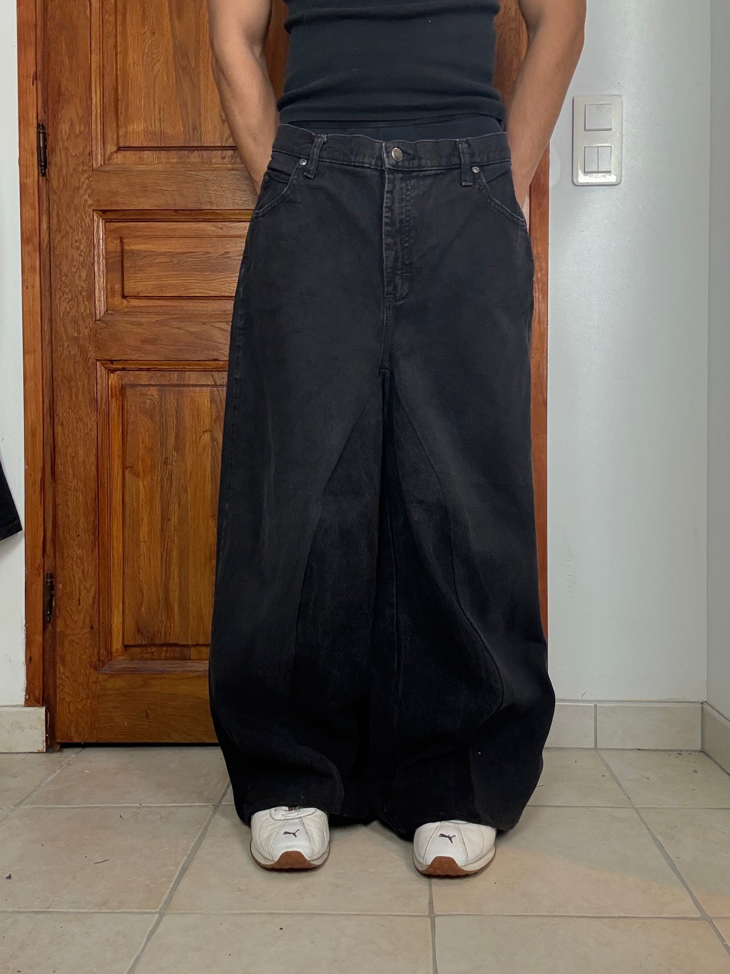 Pantalon baggy en denim upcyclé large style skater streetwear y2k hip-hop 90’s - Pièce unique M n•8