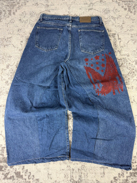 Pantalon baggy en denim upcyclé large style skater streetwear y2k hip-hop 90’s - Pièce unique M n•11