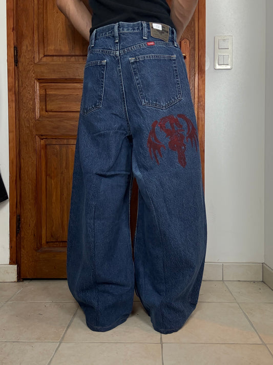 Pantalon baggy en denim upcyclé large style skater streetwear y2k hip-hop 90’s - Pièce unique M n•10