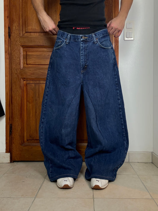 Pantalon baggy en denim upcyclé large style skater streetwear y2k hip-hop 90’s - Pièce unique L n•12