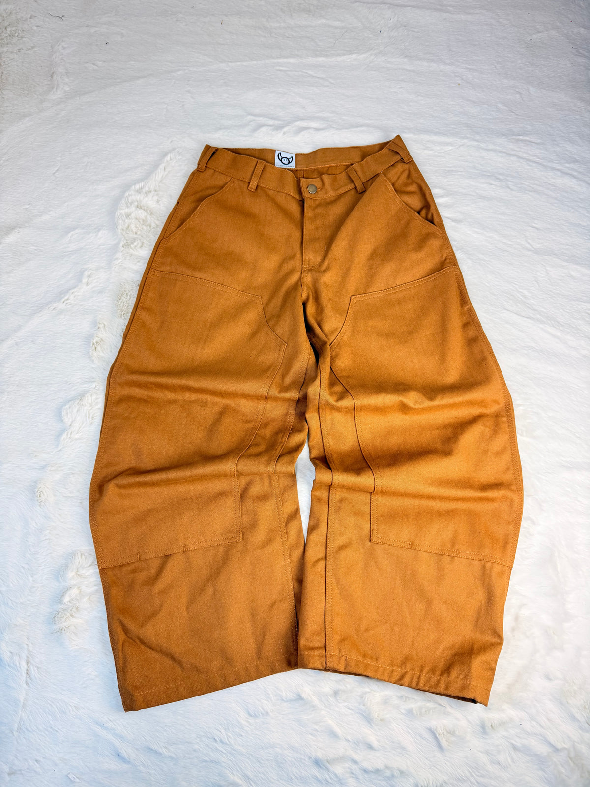 Pantalon Double Knee Baggy épais grande poche, triple couture résistante, couleur beige/camel