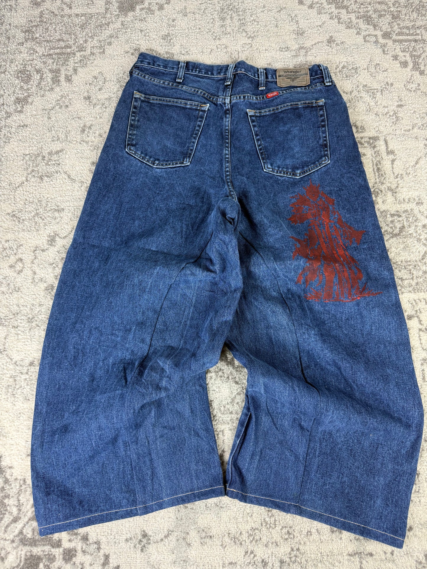 Pantalon baggy en denim upcyclé large style skater streetwear y2k hip-hop 90’s - Pièce unique L n•12