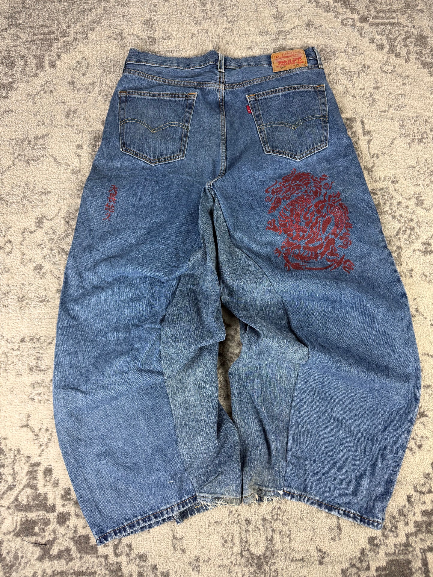 Pantalon baggy en denim upcyclé large style skater streetwear y2k hip-hop 90’s - Pièce unique XL n•1