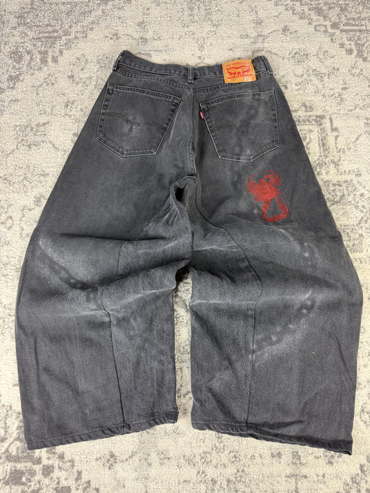 Pantalon baggy en denim upcyclé large style skater streetwear y2k hip-hop 90’s - Pièce unique S n•13