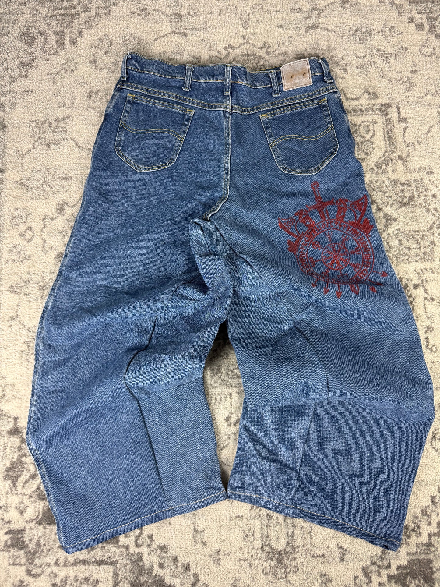 Pantalon baggy en denim upcyclé large style skater streetwear y2k hip-hop 90’s - Pièce unique XXL n•4