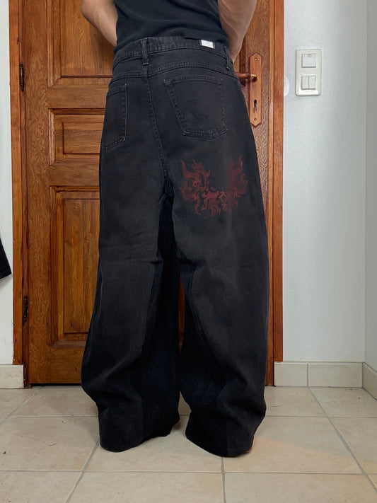 Pantalon baggy en denim upcyclé large style skater streetwear y2k hip-hop 90’s - Pièce unique M n•8