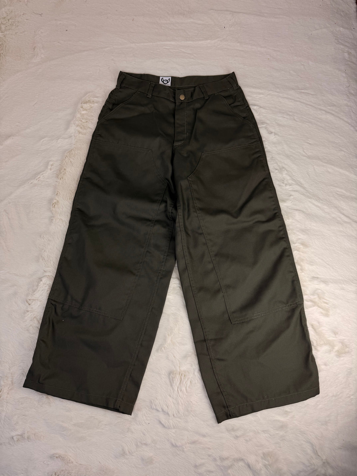 Pantalon Double Knee Baggy épais grande poche, triple couture résistante, couleur vert foncé