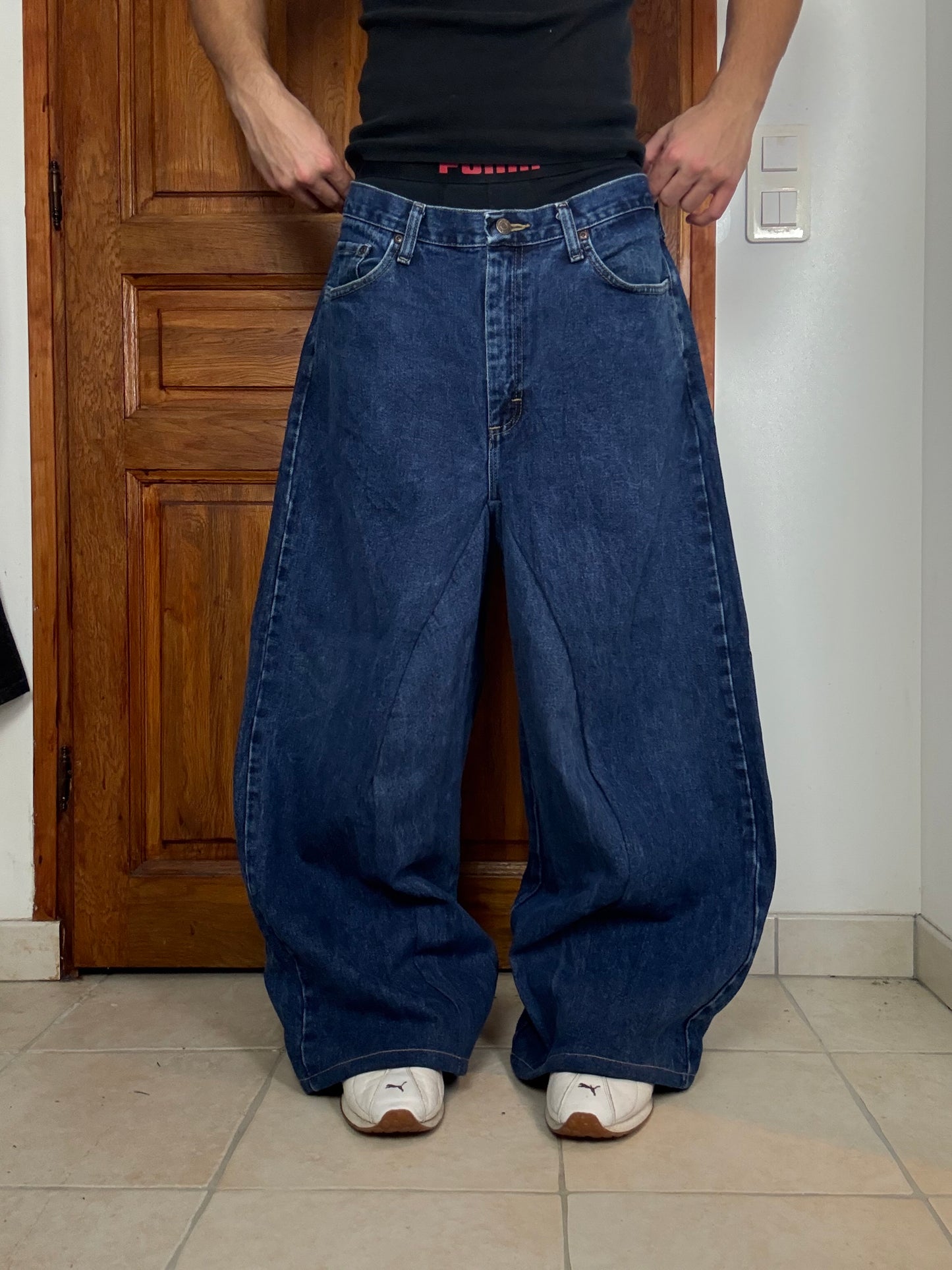 Pantalon baggy en denim upcyclé large style skater streetwear y2k hip-hop 90’s - Pièce unique M n•11