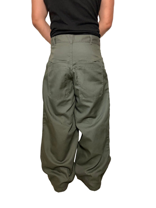 Pantalon Double Knee Baggy épais grande poche, triple couture résistante, couleur vert foncé