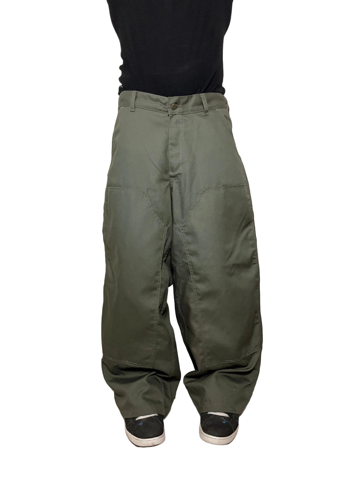 Pantalon Double Knee Baggy épais grande poche, triple couture résistante, couleur vert foncé